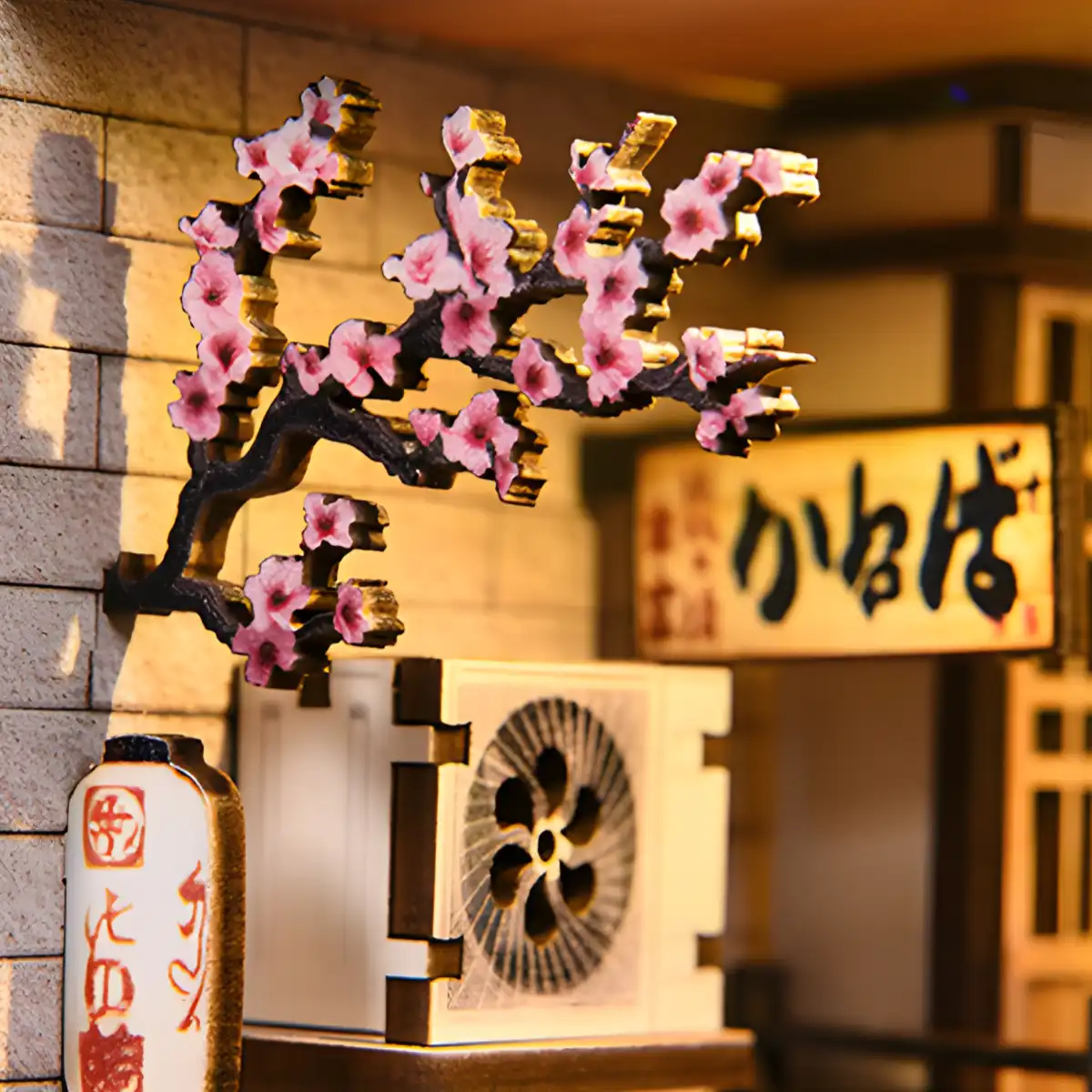 The Alley Waiting for the Cat miniature with cherry blossoms, air conditioner.