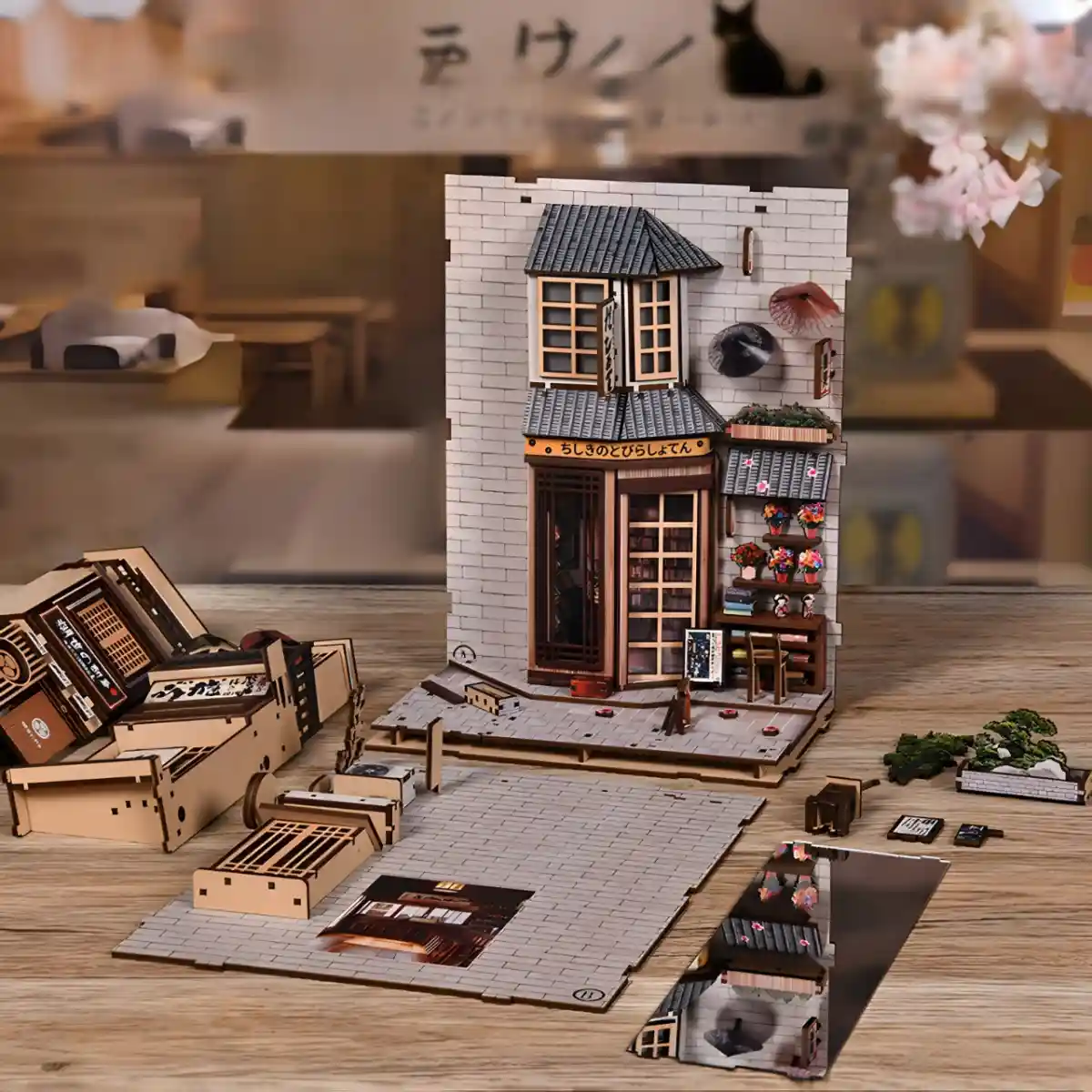 Rofuntime-The Alley Waiting for the Cat DIY book nook kit components.