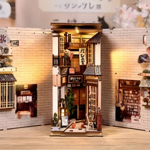 The Alley Waiting for the Cat miniature with open, full interior view.