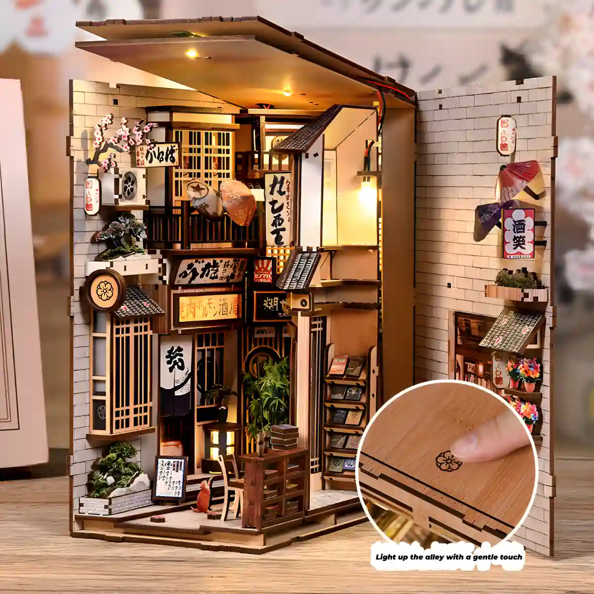 The Alley Waiting for the Cat book nook with touch-sensitive lighting.