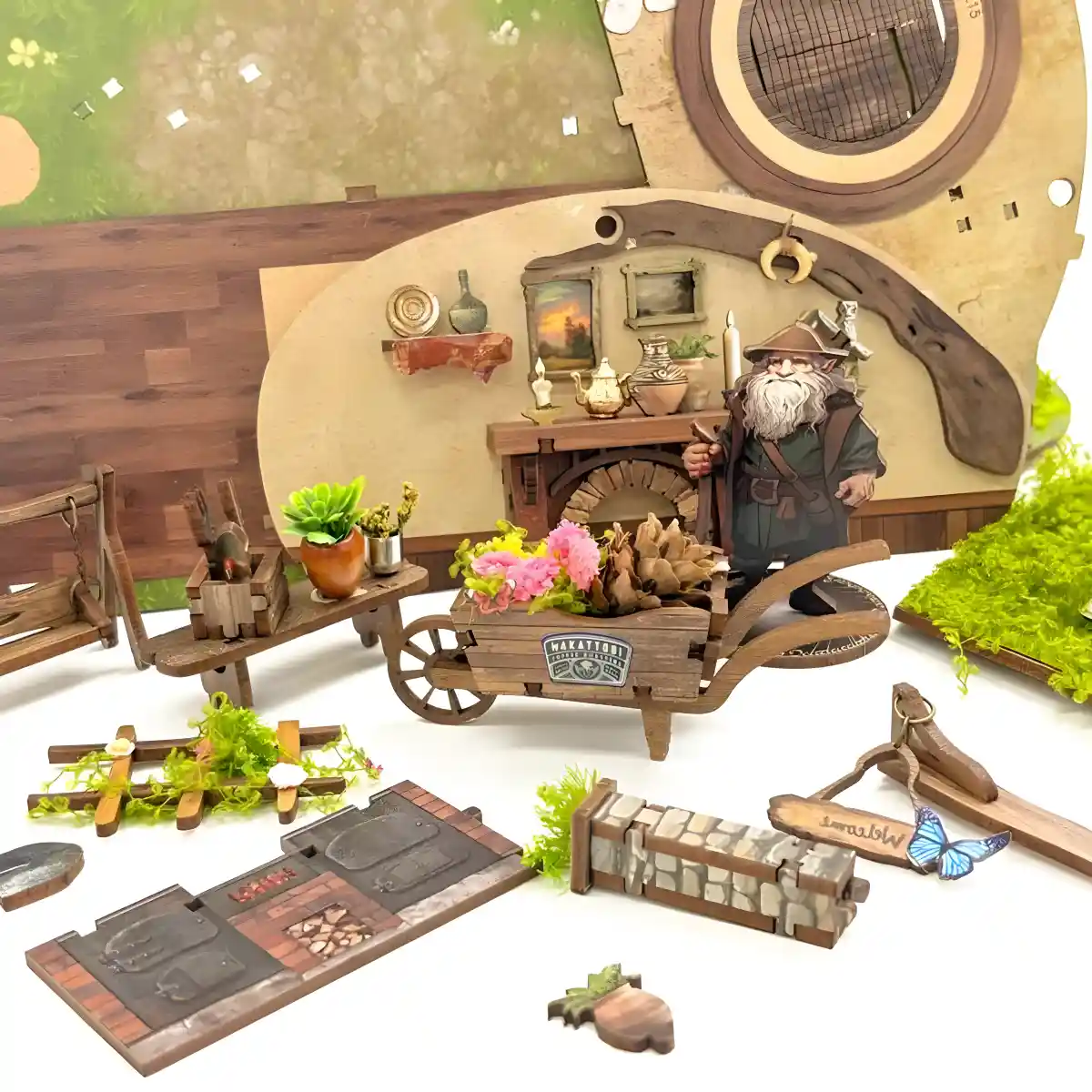 The Magic Ring House parts, DIY Miniature House, crafting kit with wooden pieces, tiny furniture, and decor.