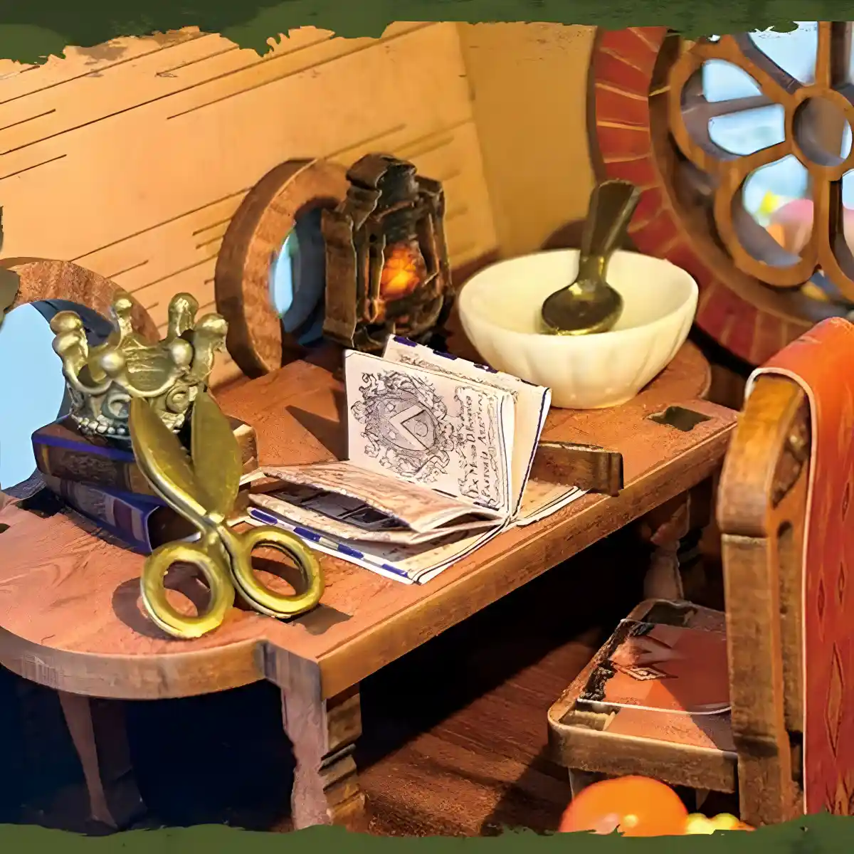 Vintage study desk inside The Magic Ring House DIY Miniature House.
