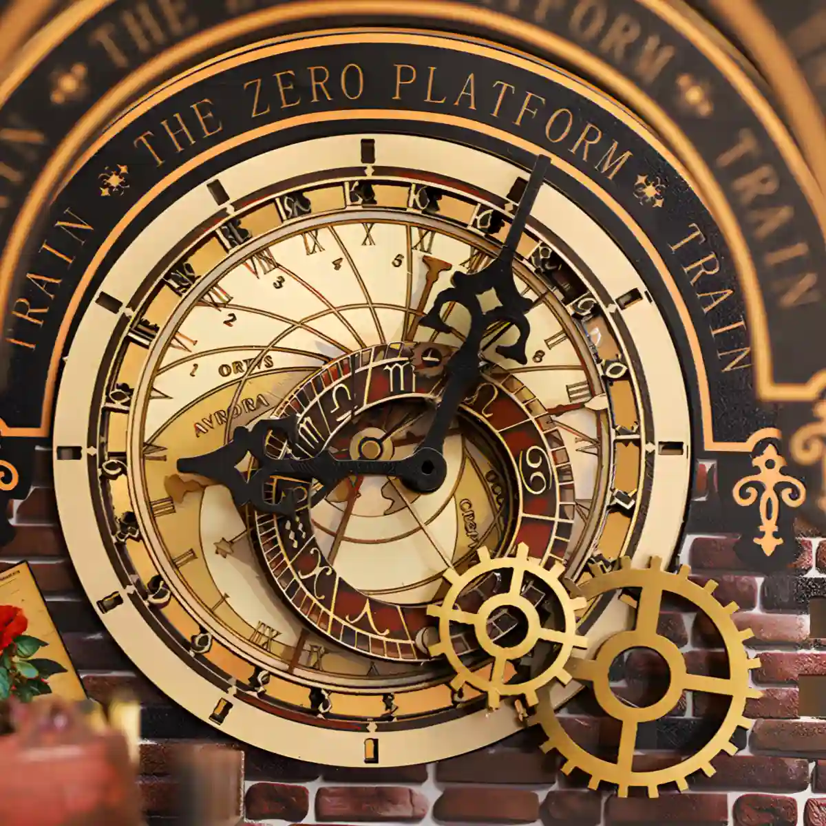 Steampunk clock and gears of the Zero Platform book nook kit.