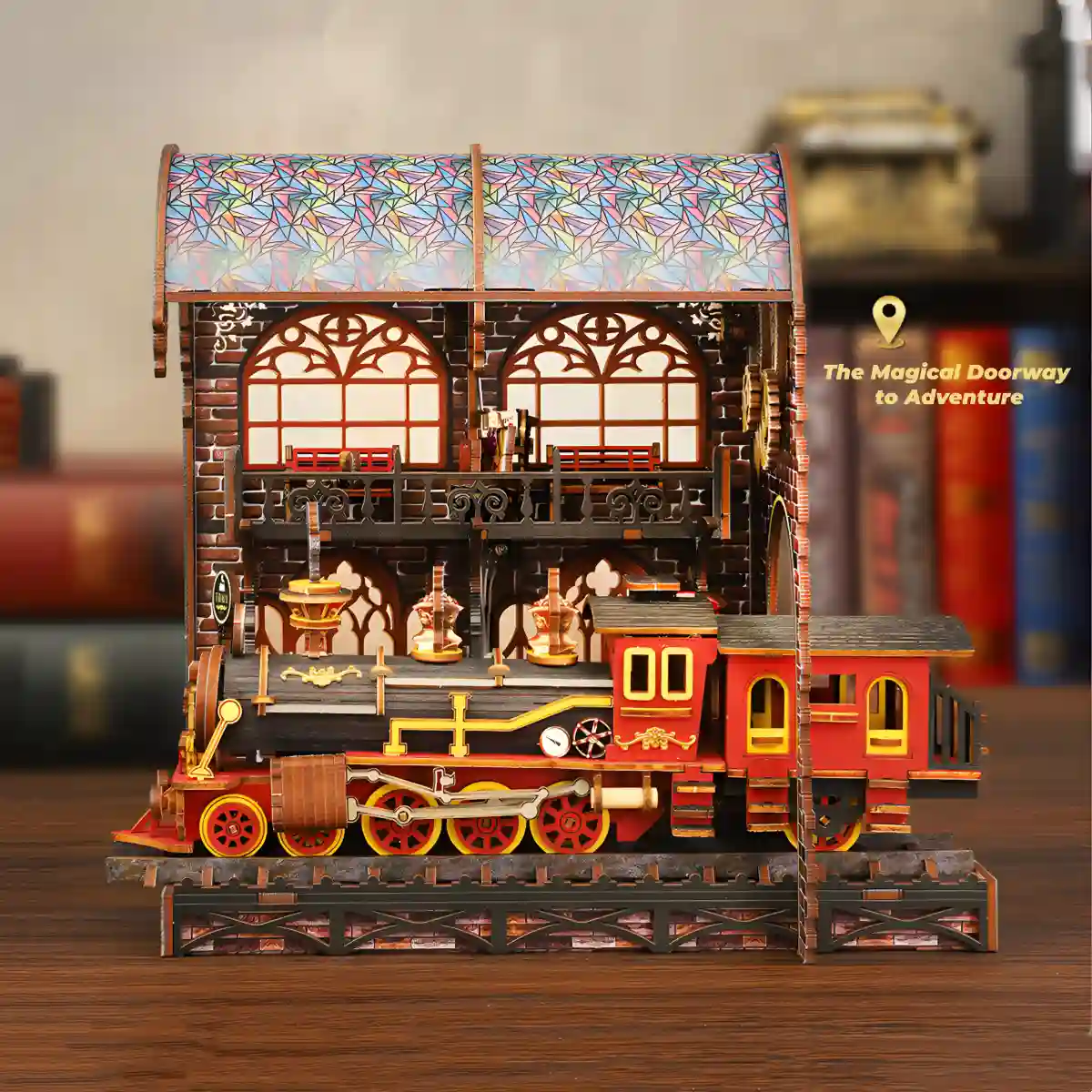 Side profile of Zero Platform miniature with train.