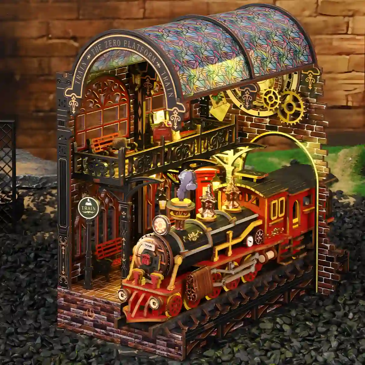 Side view of the Zero Platform miniature with brickwork.