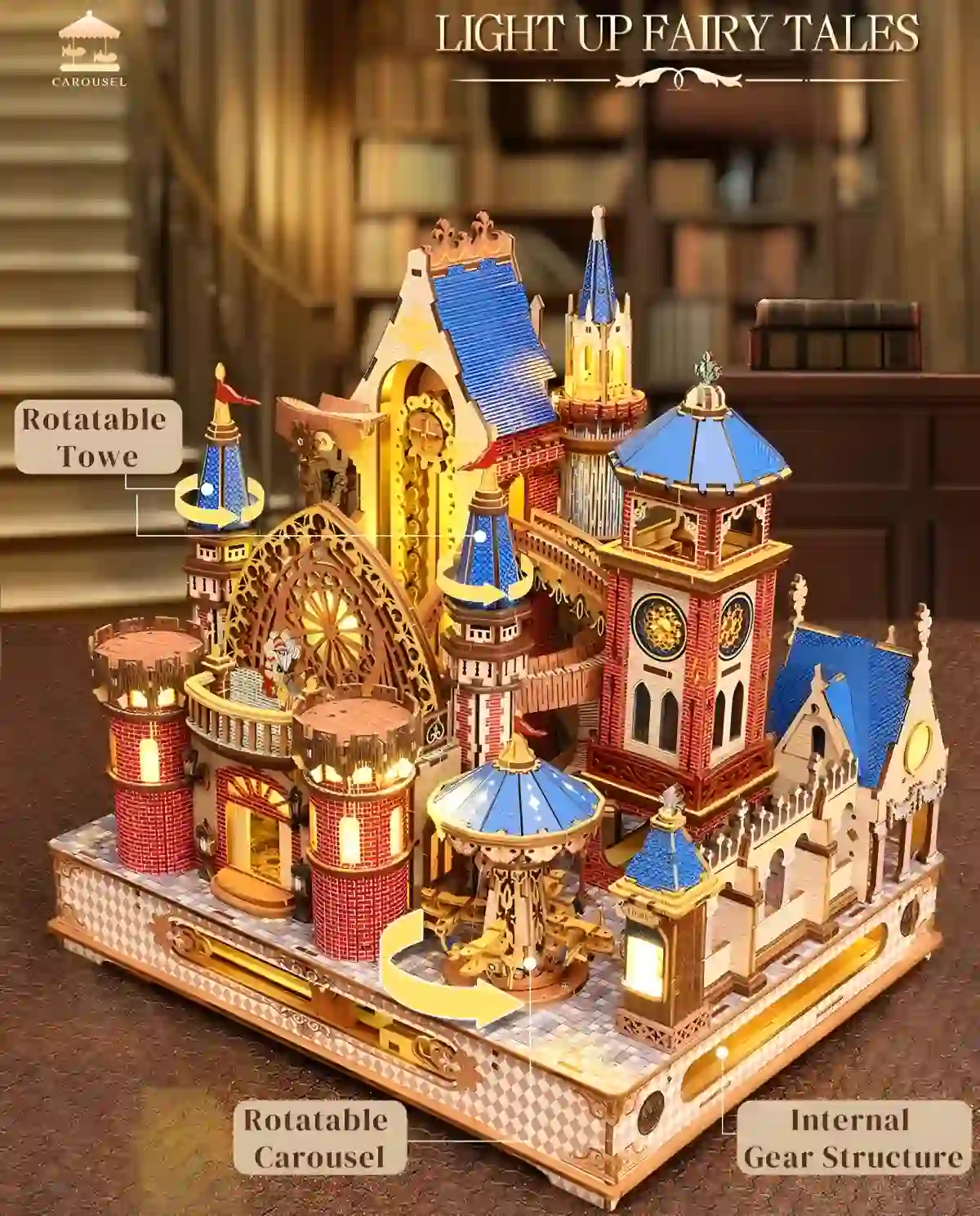 The Annecy Castle model featuring a Rotatable Carousel and internal Gear Structure in the base.