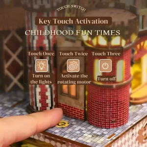 Key touch activation switch on the Annecy Castle 3D Wooden Puzzle for lights and motor.