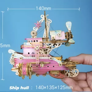 A detailed pink ship model from Rofuntime's 3D dreamcatcher puzzle, featuring star and moon elements.