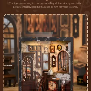 Protective 4-sided book nook dust cover for the European Melody miniature scene.