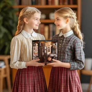 Rofuntime book nook held by children, suggesting a perfect gift or family project.
