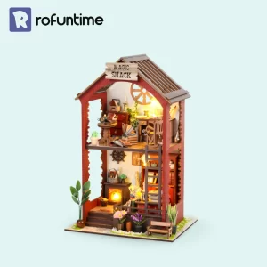 Rofuntime Magic Shack DIY Miniature House with warm lighting and two detailed stories.