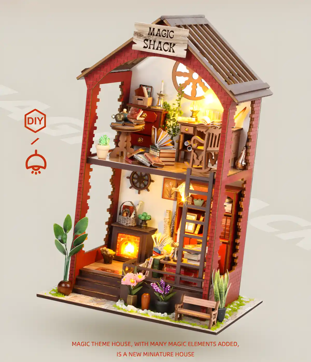 Magic Shack DIY Miniature House, detailed two-story magical interior, creative gift for beginners.