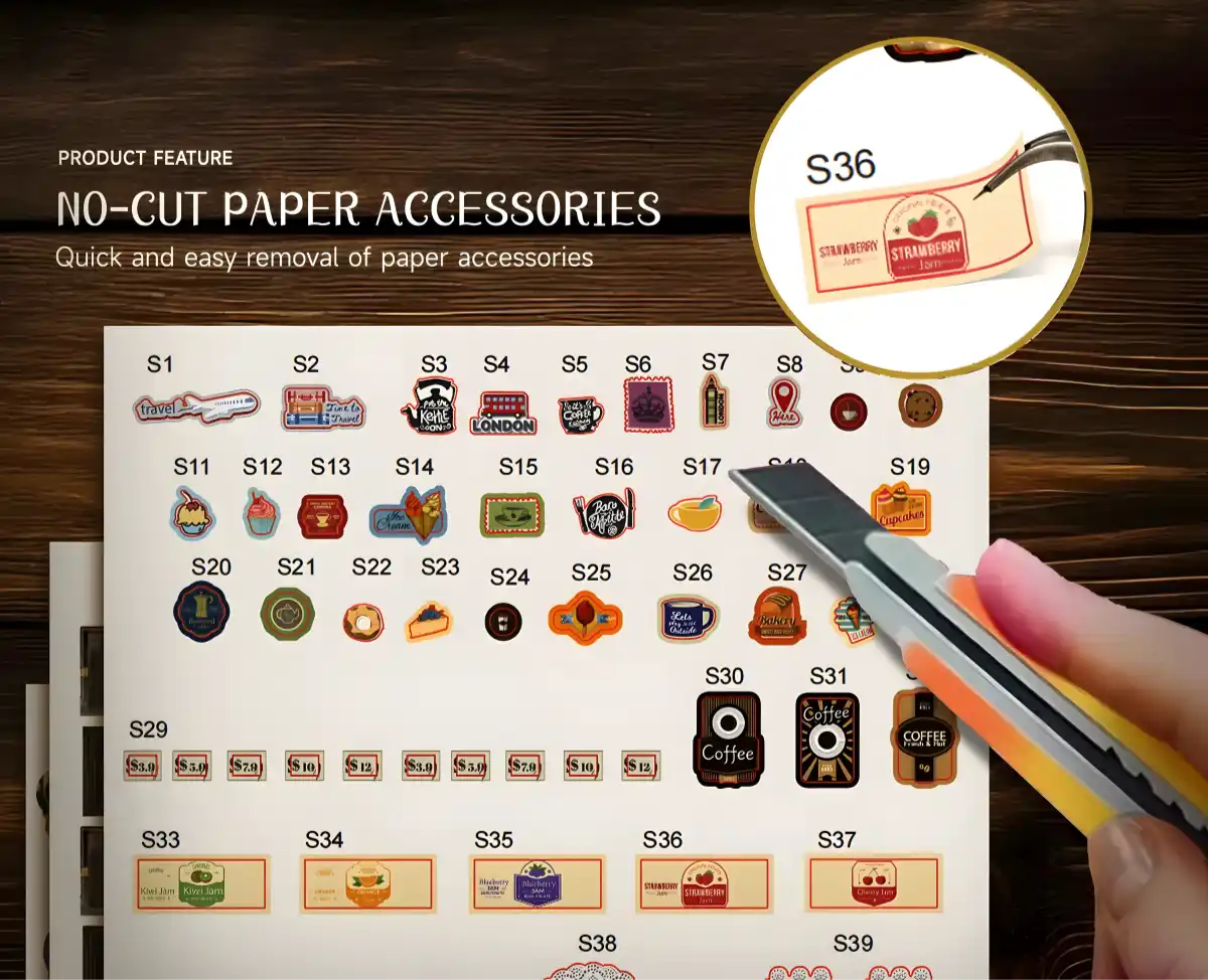 Pre-cut paper accessories, stickers for The Dainty Steeper DIY Book Nook Kit, utility knife.