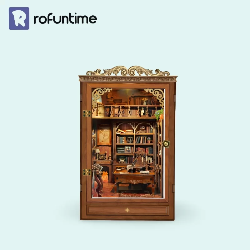 The Rofuntime Time Book House book nook, a DIY miniature study room kit against a clean background.