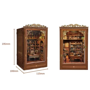 The dimensions of the assembled Time Book House book nook, showing its height, width, and depth.