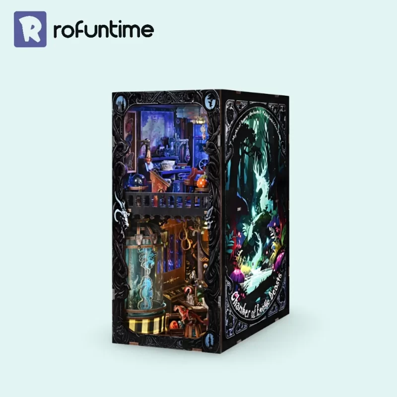 Chamber of Exotic Beasts DIY Book Nook Kit, old-world mystique gothic fantasy design.