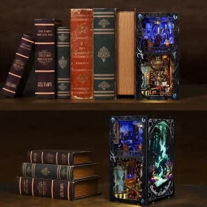 Mythical Creatures Book Nook display on shelf, DIY Book Nook Kit scene.