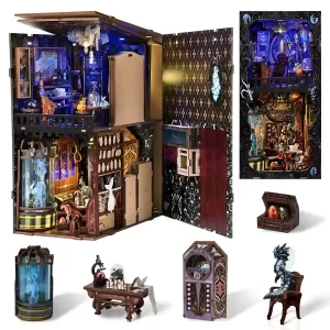 Chamber of Exotic Beasts book nook open view, two-story layout and component display.