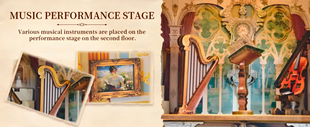 Miniature storytelling, music performance stage, Classical performing arts, Theater Book Nook.