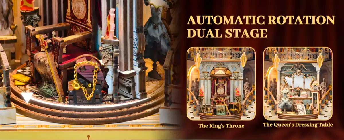 Automatic Rotation Dual Stage, King's Throne, Queen's Dressing Table, Palace Theater.