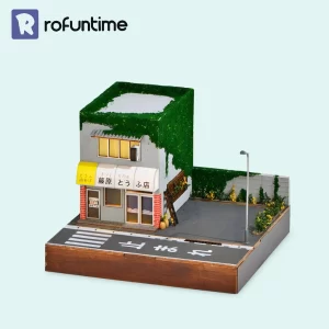Rofuntime Fujiwara Tofu Shop DIY Miniature House Kit, full view, Japanese street aesthetics.