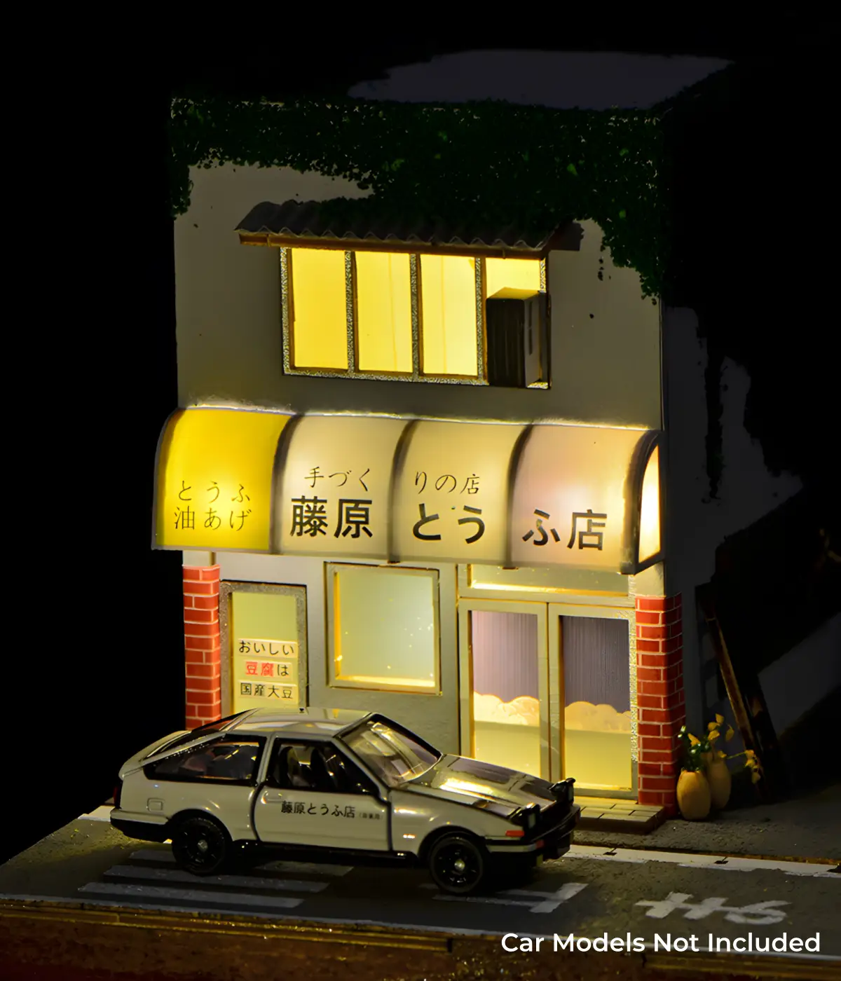 Lighted Fujiwara Tofu Shop Miniature House, night scene, authentic Initial D AE86.