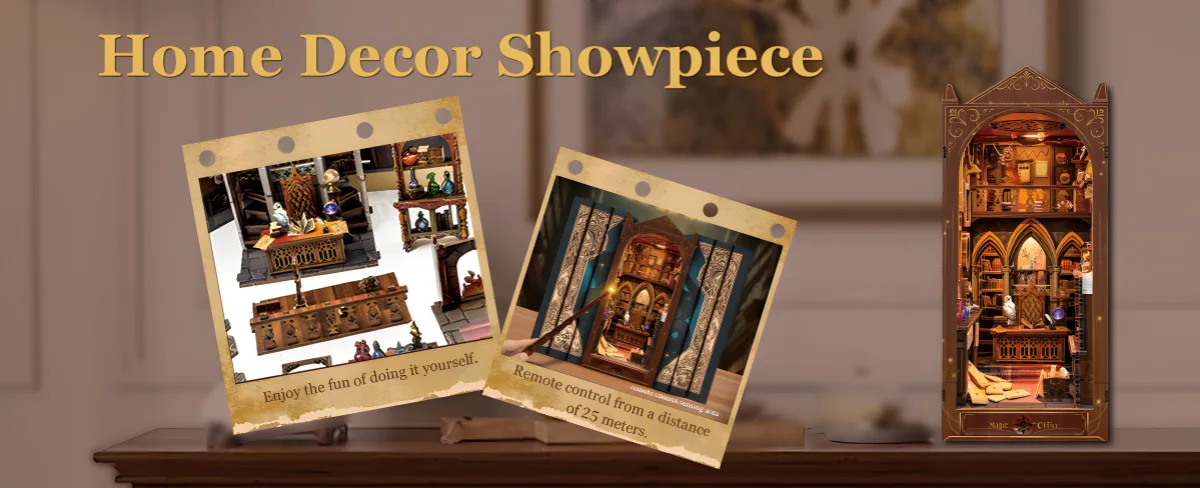 Magic Office DIY Book Nook Kit as a decorative home showpiece with remote control lighting.