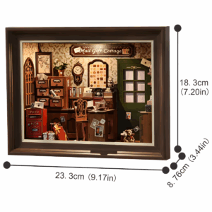 Mail Gift Cottage Book Nook Kit size dimensions, ideal for bookshelf insert.