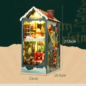 Dimensions of Merry Christmas DIY Book Nook Kit: 27.5cm tall, perfect Christmas bookshelf diorama.