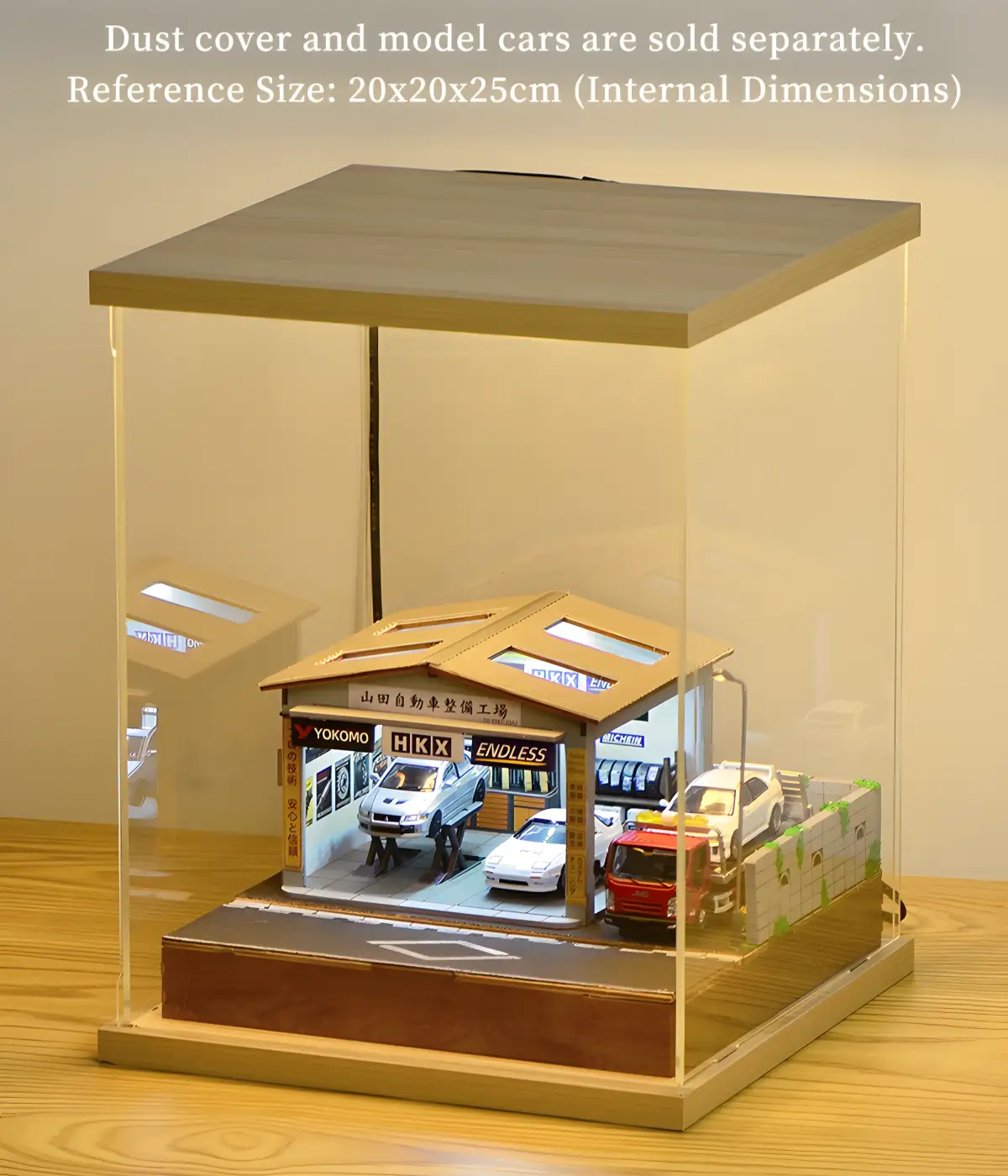 Yamada Auto Repair Garage Miniature House in dust cover, 1:64 Diorama, JDM Workshop Model.