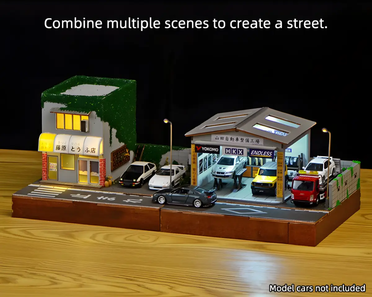 Combining the Yamada Auto Repair Shop with a second scene to create a street 1:64 Diorama.