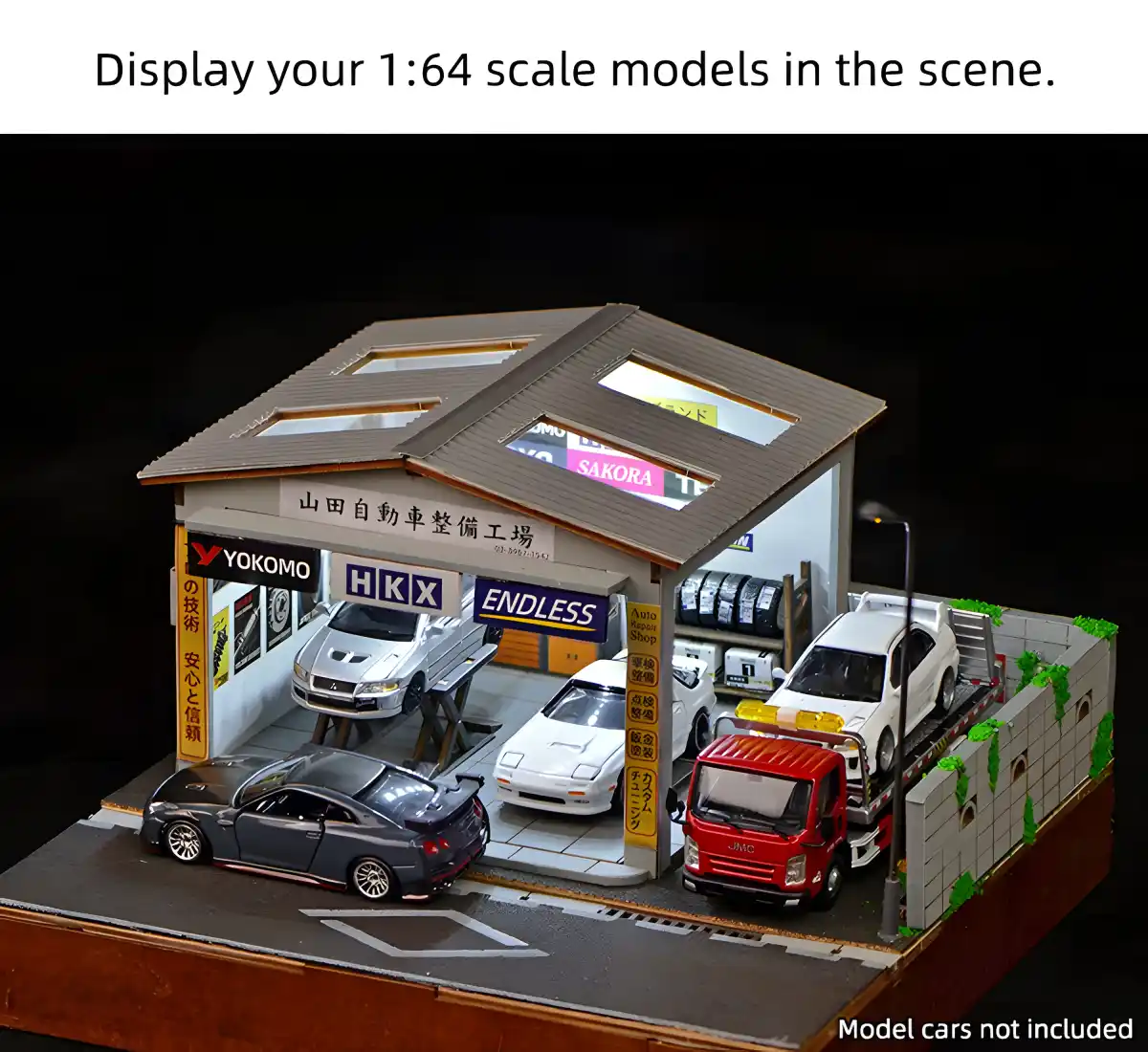 Yamada Auto Repair Shop scene displaying various 1:64 Scale Model JDM Culture cars.