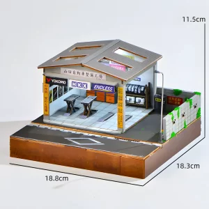 Dimensions of Yamada Auto Repair Garage Miniature House: 18.8 cm width, 18.3 depth.