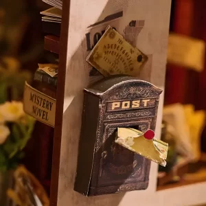 Antique Bookstore Book Nook mailbox detail with a letter, perfect for a Library Book Nook scene.