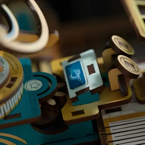 Detailed close-up of a small display screen piece from the Celestigon Station 3D Wooden Puzzle.