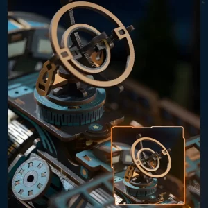 Detailed view of the movable, circular radar dish on top of the Celestigon Station.