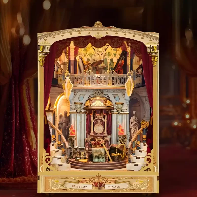 Dreamland Theater Book Nook Kit by Rofuntime, completed miniature palace theater.