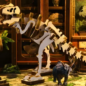 Large Dinosaur Skeleton Fossil in Miniature Museum setting from a DIY Book Nook Kit.