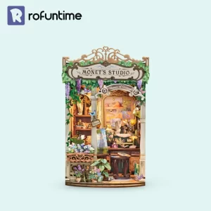 Monet’s Impression Book Nook Kit, full view, Monet Studio diorama, Artist Workbench.