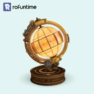 Celestial Orbit Globe 3D Wooden Puzzle with vintage mechanical aesthetic and illuminated LED light.