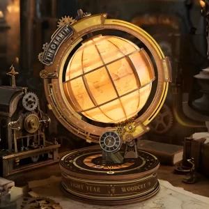 Immersive wooden assembly of a Globe 3D Wooden Puzzle as sophisticated slow-living home decor.