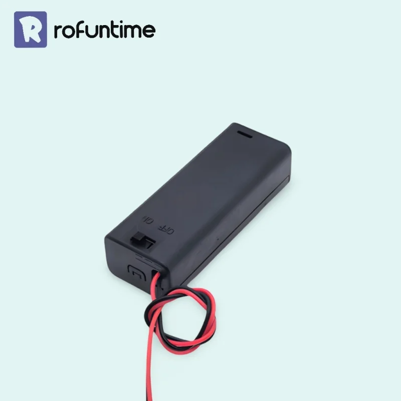 1.5V AA battery box with switch and wire leads, ideal battery holder for music box or DIY crafts.