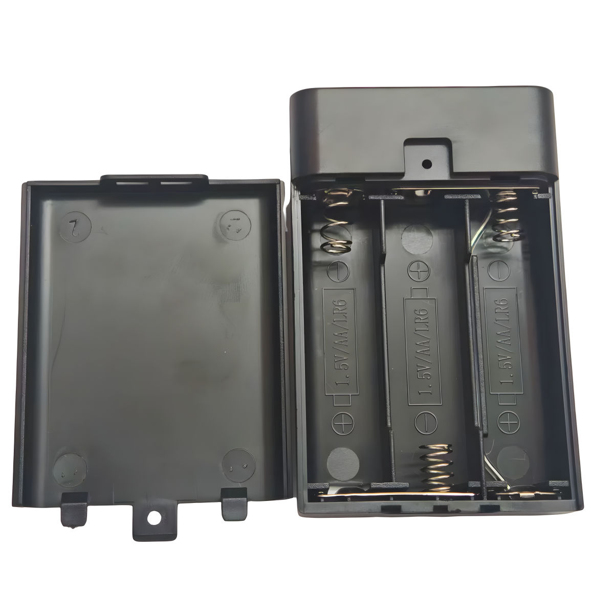 Internal view of a 3AA USB battery box for DIY crafts showing 4.5V polarity.