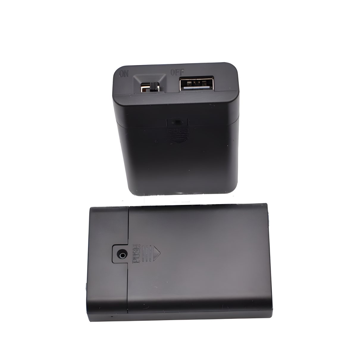 Compact USB battery box for diy crafts showcasing switch and port detail.