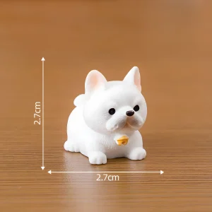 White French Bulldog mini dog figurine with bell collar and 2.7cm dimensions
