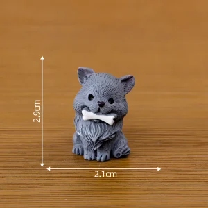 Standing grey resin dog miniatures with bone accessory and 2.9cm height scale