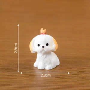 Long-haired white Shih Tzu baby dog figurines with 2.9cm height measurements