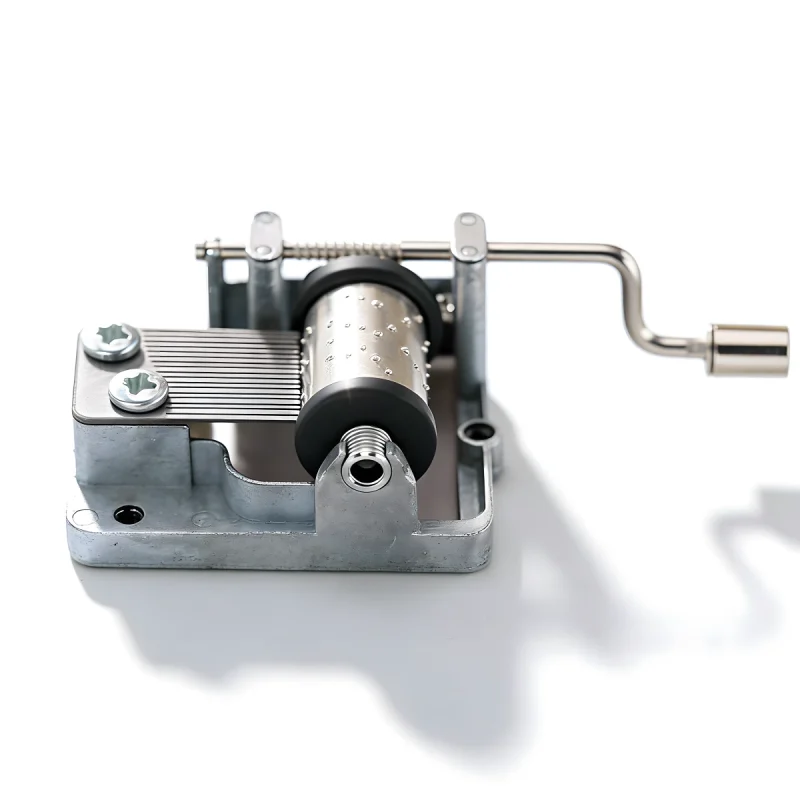 Profile of a portable music box mechanism, 18 note hand crank movement for miniature DIY projects.