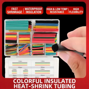 Colorful insulated heat shrink tubing featuring waterproof, high flexibility, and temperature resistance properties.