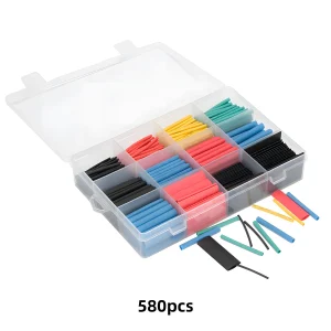 Front view of the 580pcs heat shrink tubing assortment kit for wire repair and DIY.